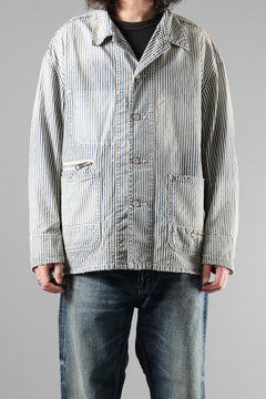 Load image into Gallery viewer, MADNESS RAILROAD HICKORY STRIPE WORK JACKET (INDIGO x WHITE)