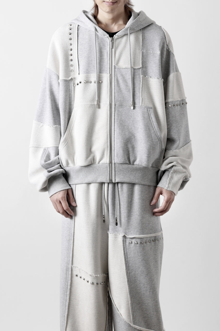 画像をギャラリービューアに読み込む, Feng Chen Wang PANELLED FULL ZIP HOODIE (GREY)