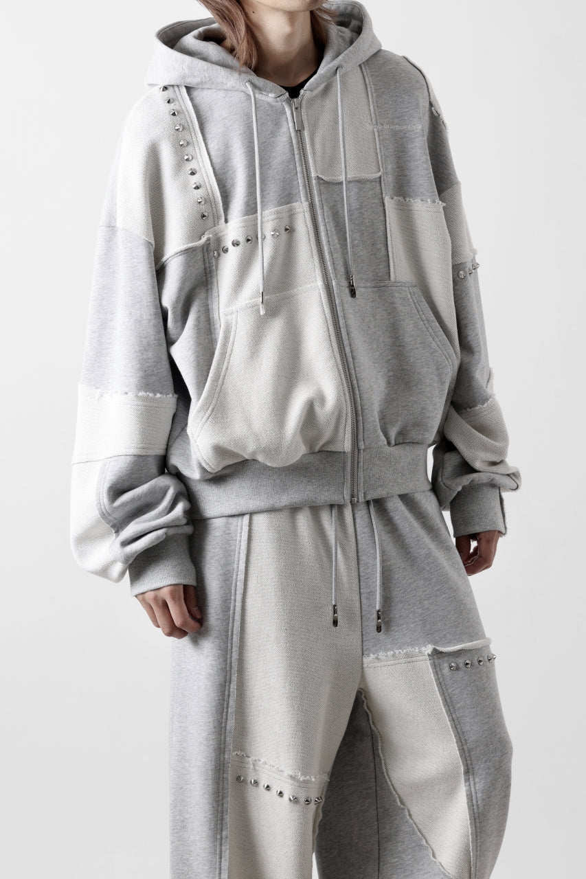 画像をギャラリービューアに読み込む, Feng Chen Wang PANELLED FULL ZIP HOODIE (GREY)