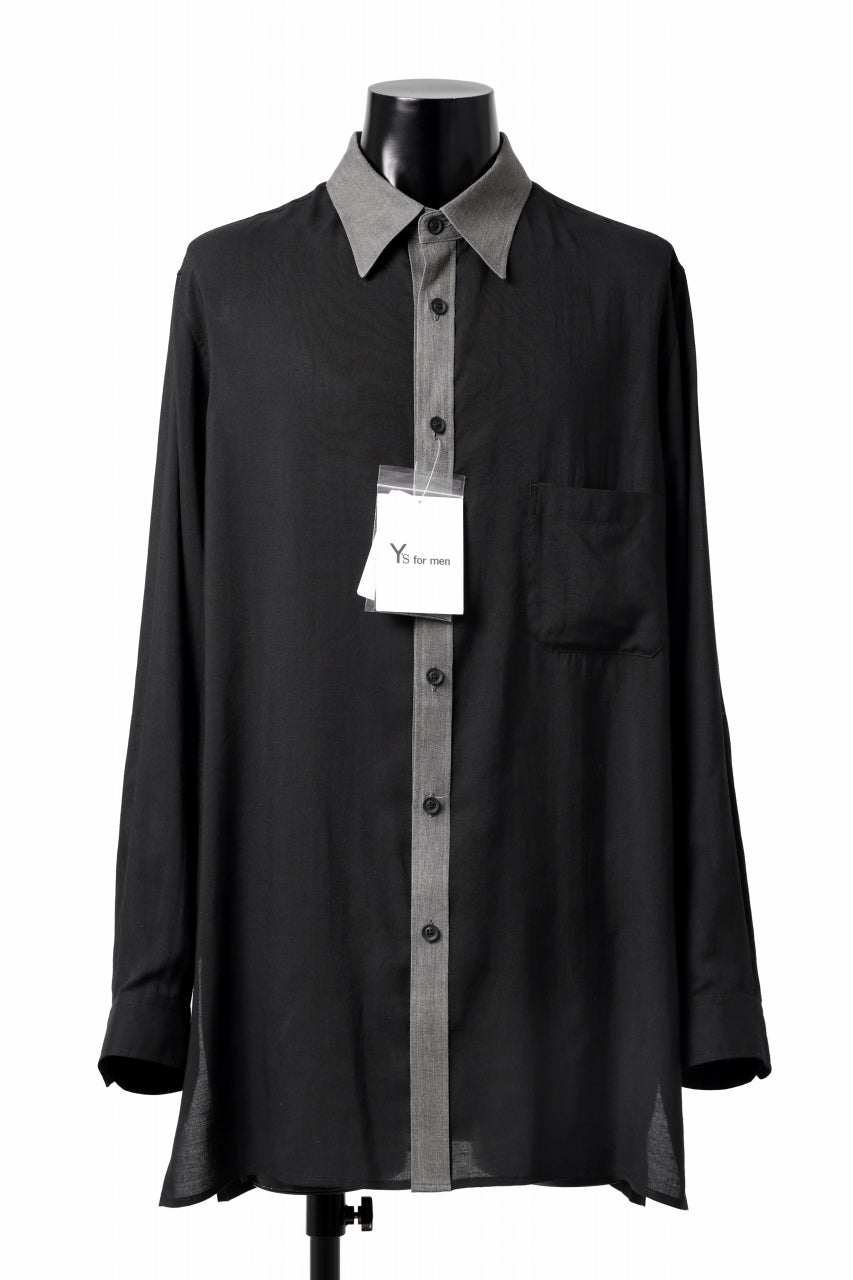 Y's for men SWITCHING COLLAR-PLACKET SHIRT / CELLULOSE LINEN (BLACK)