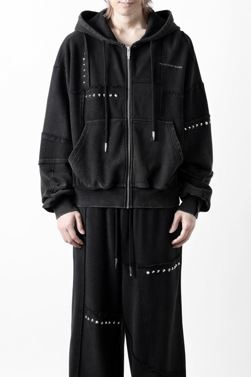 画像をギャラリービューアに読み込む, Feng Chen Wang PANELLED FULL ZIP HOODIE (BLACK)