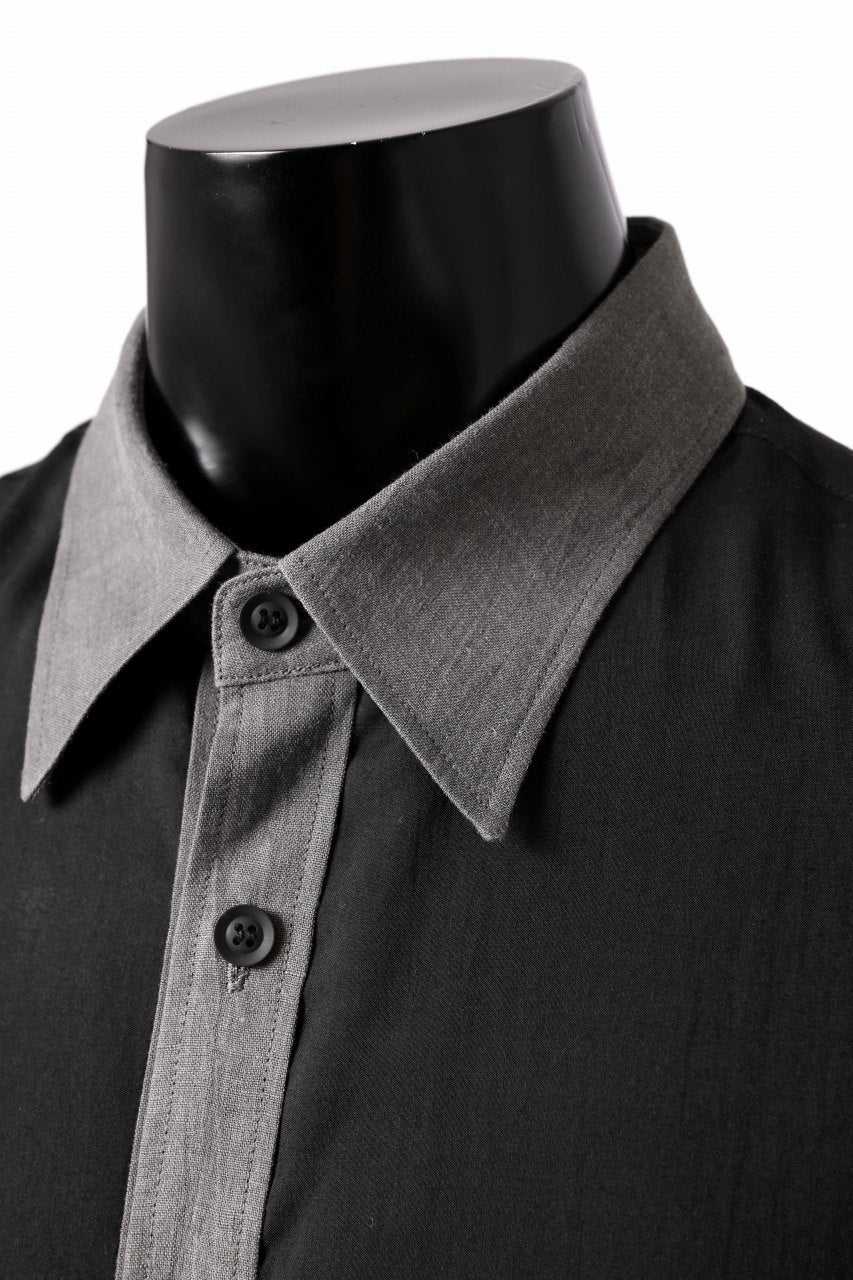 Y's for men SWITCHING COLLAR-PLACKET SHIRT / CELLULOSE LINEN (BLACK)