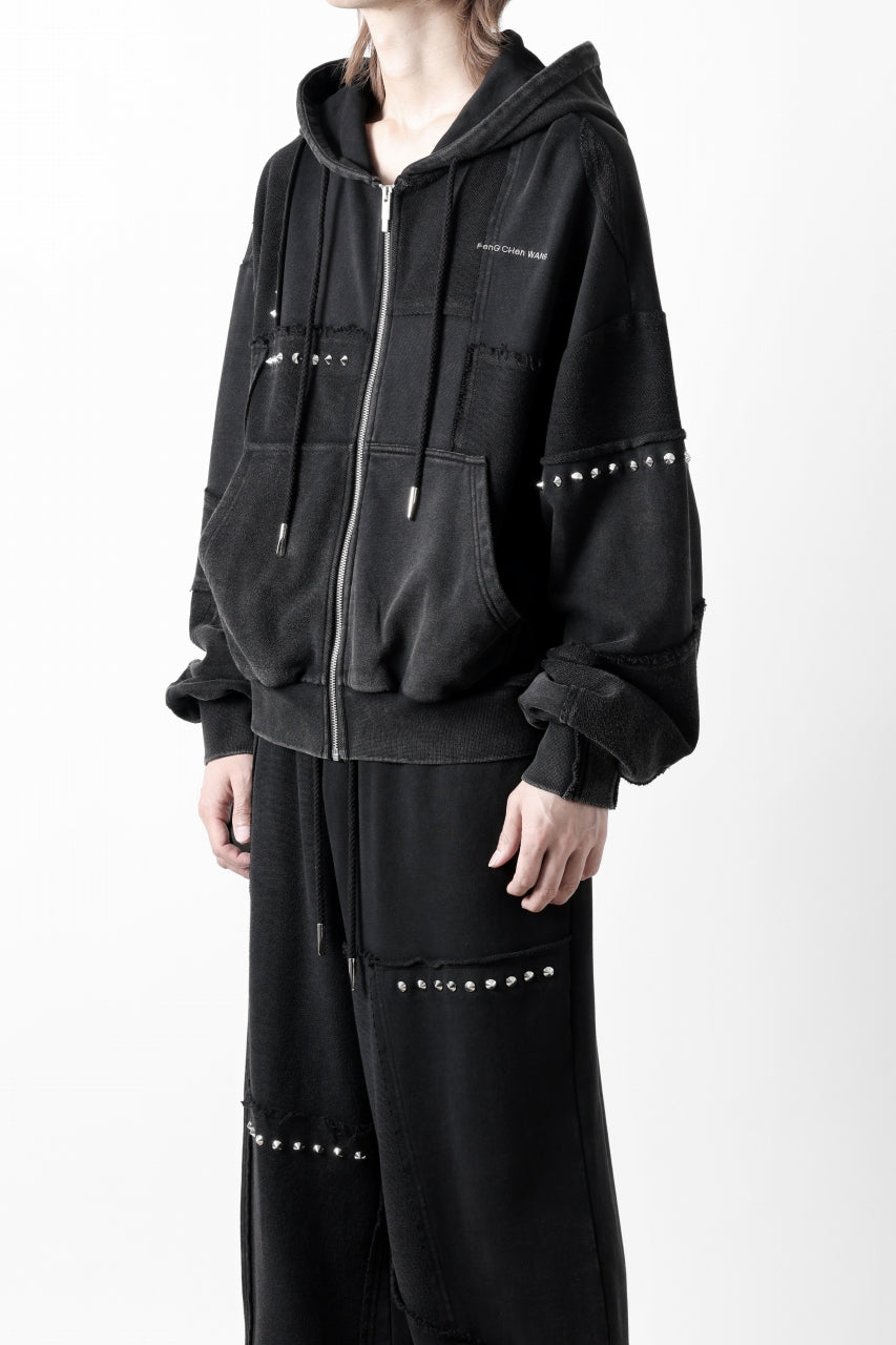 画像をギャラリービューアに読み込む, Feng Chen Wang PANELLED FULL ZIP HOODIE (BLACK)