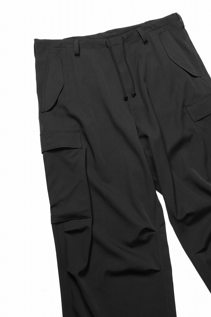Y's for men SIDE TRIPLE STITCH CARGO PANTS / WRINKLED WOOL GABARDINE (BLACK)