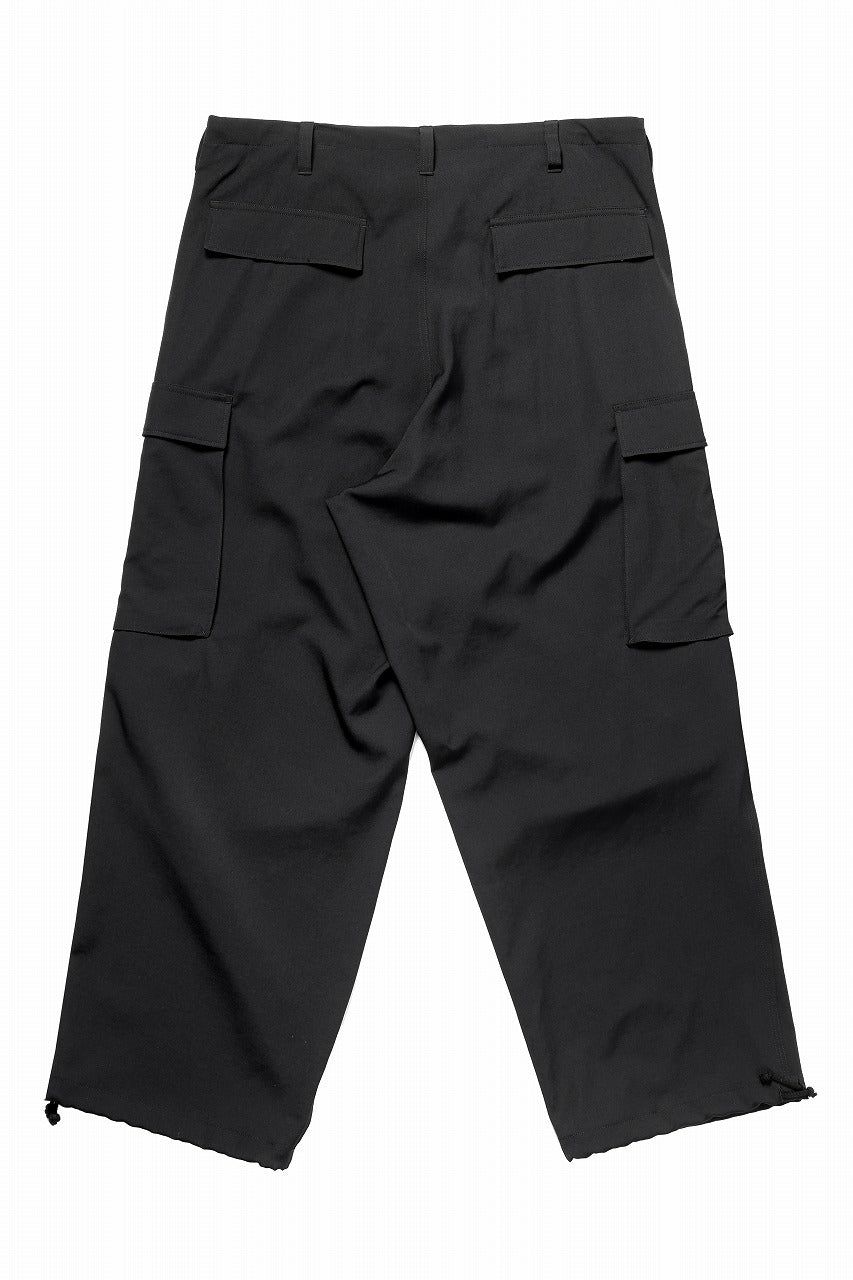 Y's for men SIDE TRIPLE STITCH CARGO PANTS / WRINKLED WOOL GABARDINE (BLACK)