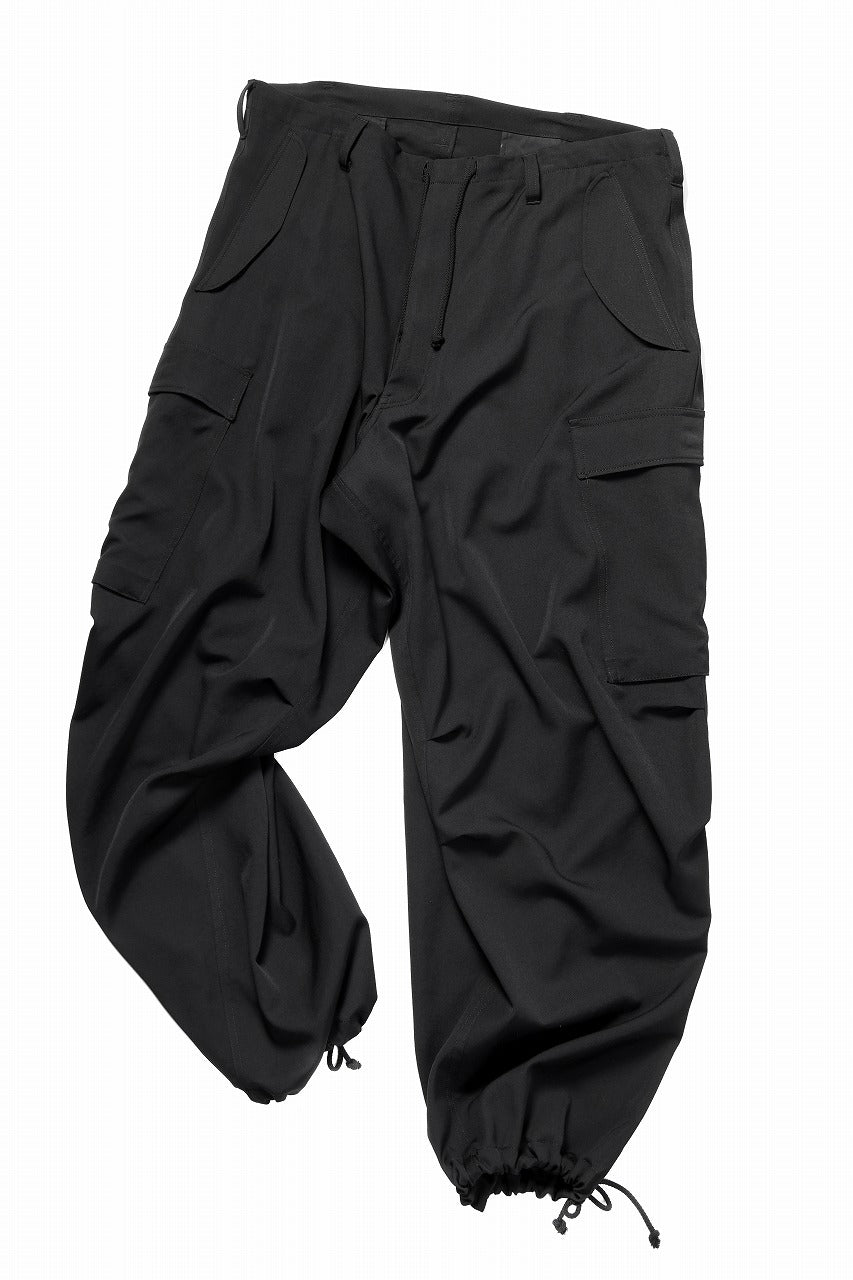 Y's for men SIDE TRIPLE STITCH CARGO PANTS / WRINKLED WOOL GABARDINE (BLACK)