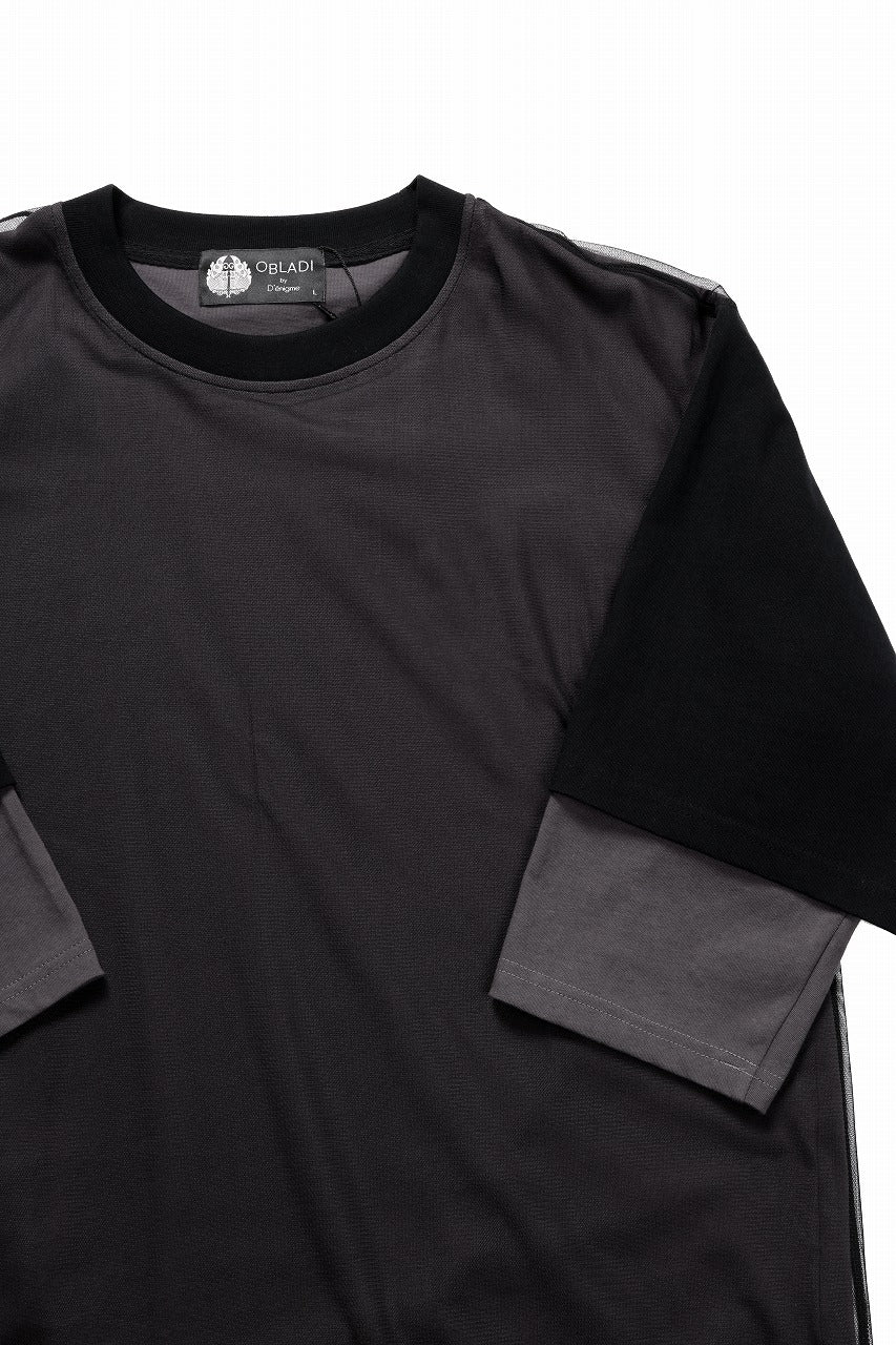 OBLADI TWO LAYER IN OVER SIZE HALF SLEEVE T SHIRT (GRAY)