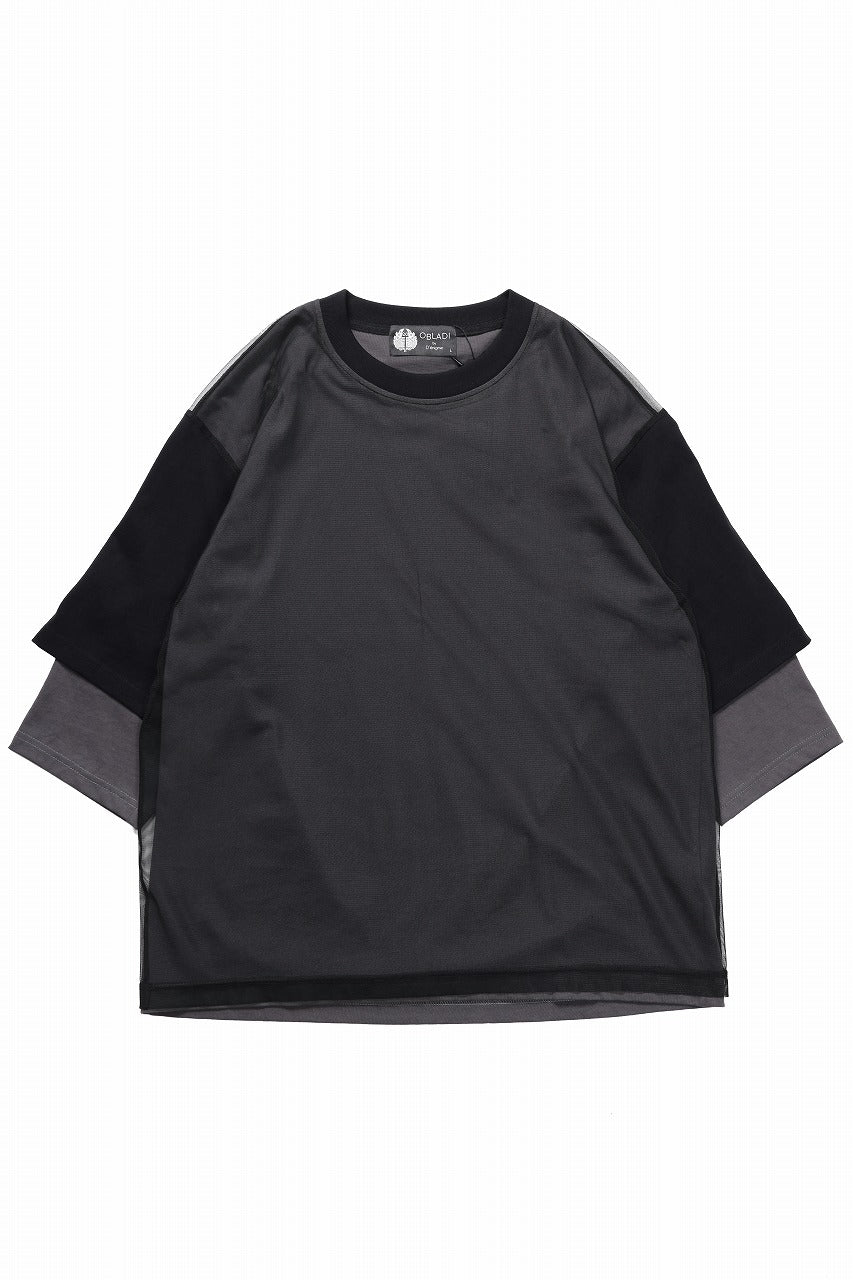 OBLADI TWO LAYER IN OVER SIZE HALF SLEEVE T SHIRT (GRAY)