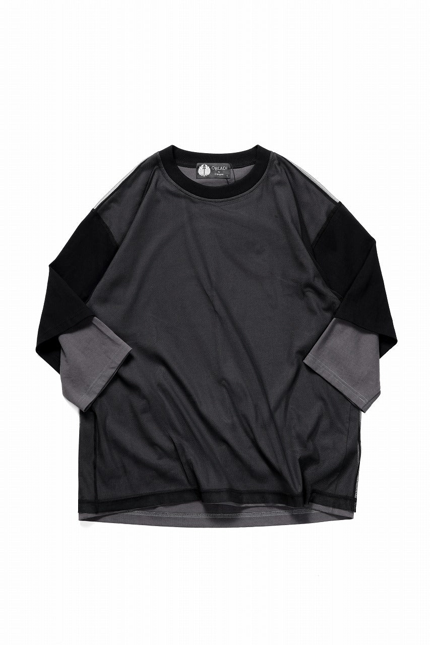 OBLADI TWO LAYER IN OVER SIZE HALF SLEEVE T SHIRT (GRAY)