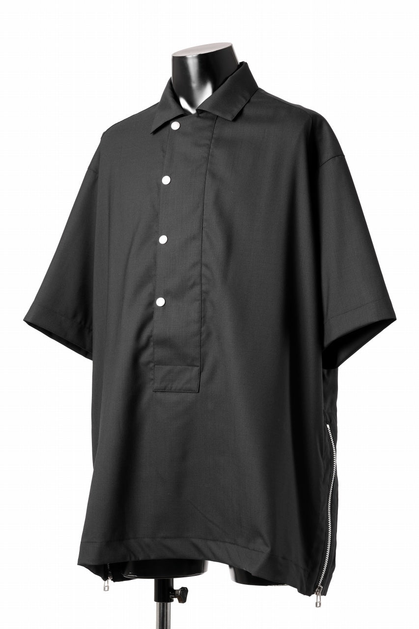 A.F ARTEFACT SIDE ZIP HALF PULOVER SHIRT / TROPICAL WOOL (BLACK)