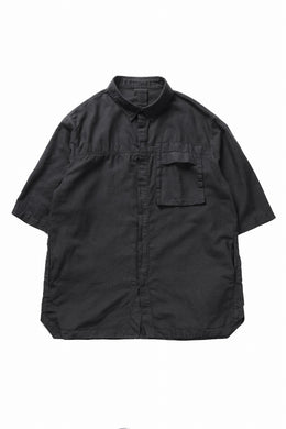 thom/krom HALF SLEEVE SHIRT / WASHED LINEN-COTTON (BLACK)