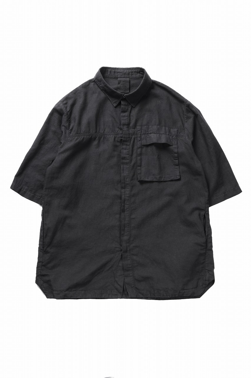 thom/krom HALF SLEEVE SHIRT / WASHED LINEN-COTTON (BLACK)