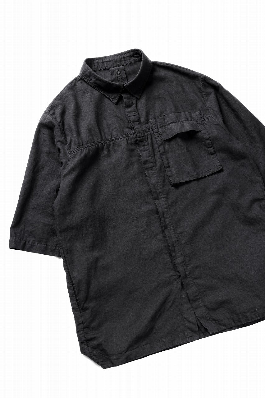 thom/krom HALF SLEEVE SHIRT / WASHED LINEN-COTTON (BLACK)