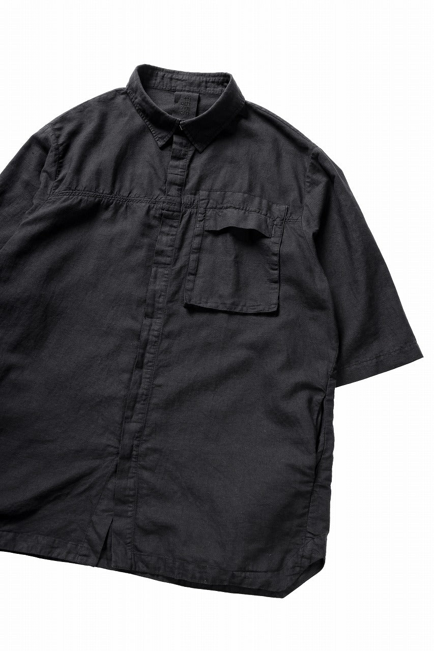 thom/krom HALF SLEEVE SHIRT / WASHED LINEN-COTTON (BLACK)