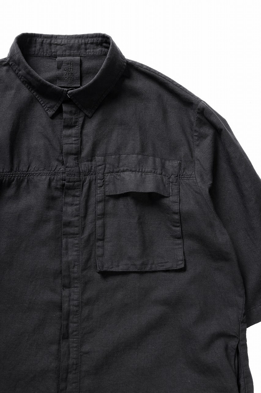 thom/krom HALF SLEEVE SHIRT / WASHED LINEN-COTTON (BLACK)