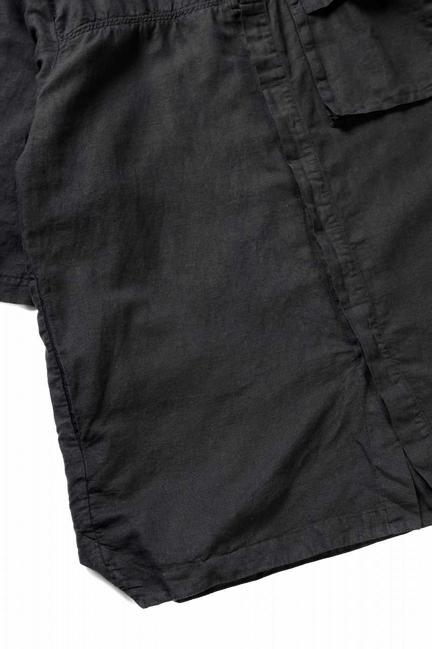 thom/krom HALF SLEEVE SHIRT / WASHED LINEN-COTTON (BLACK)