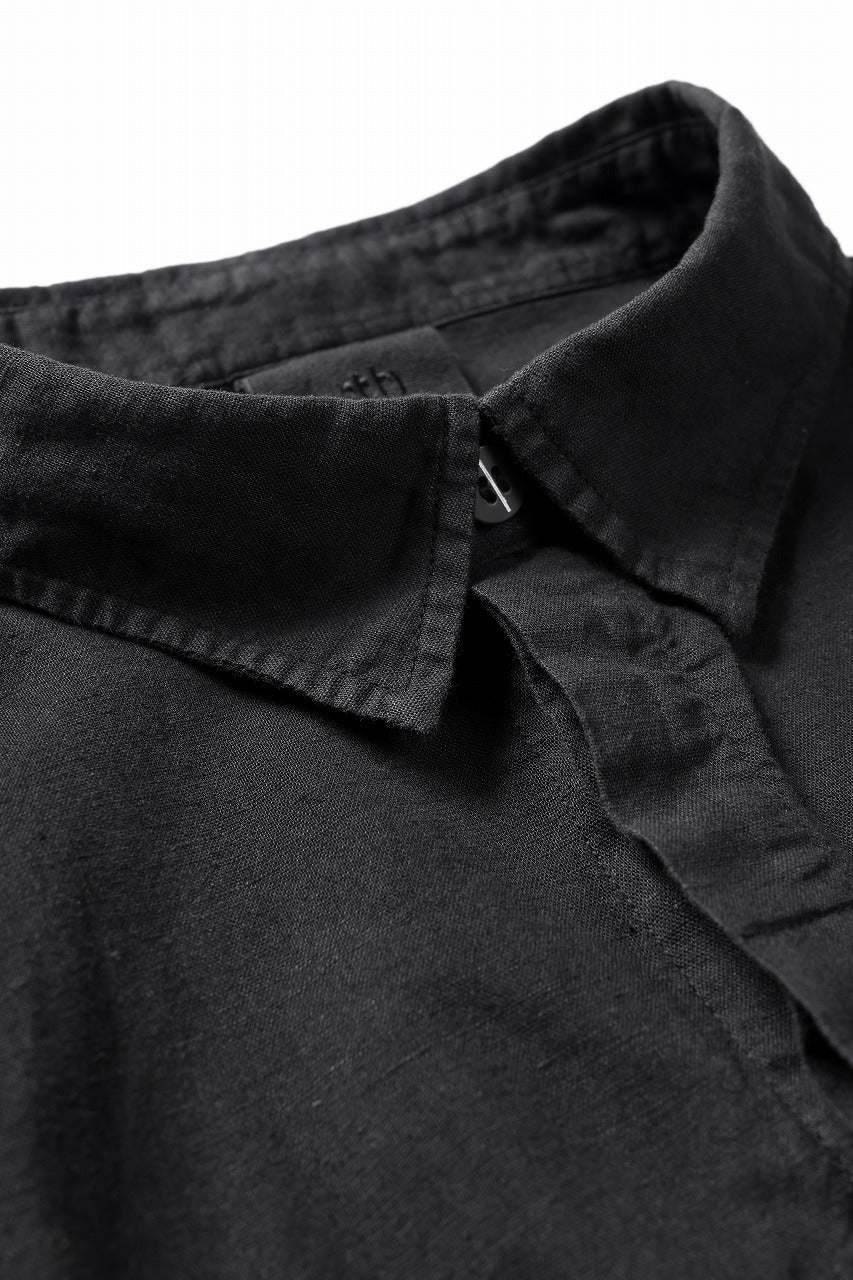 thom/krom HALF SLEEVE SHIRT / WASHED LINEN-COTTON (BLACK)