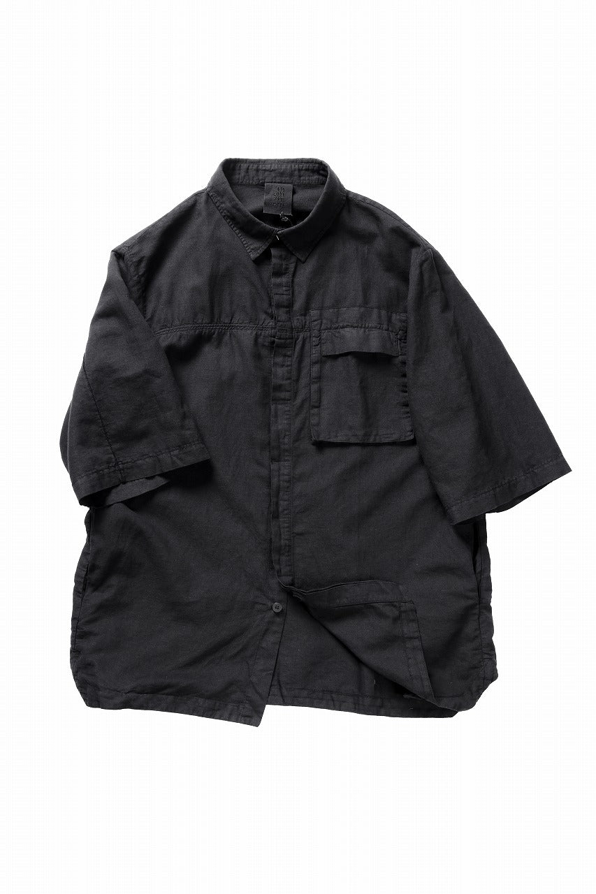 thom/krom HALF SLEEVE SHIRT / WASHED LINEN-COTTON (BLACK)