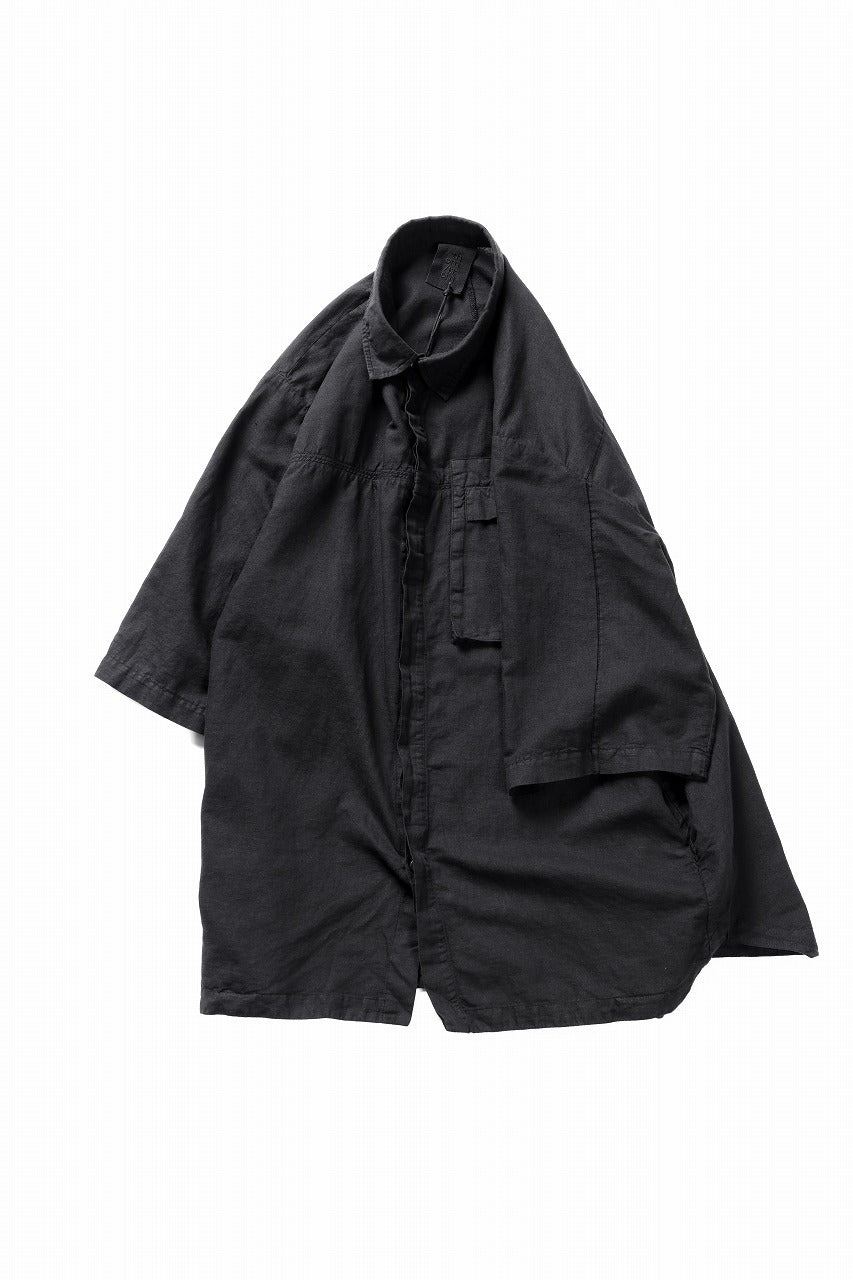 thom/krom HALF SLEEVE SHIRT / WASHED LINEN-COTTON (BLACK)