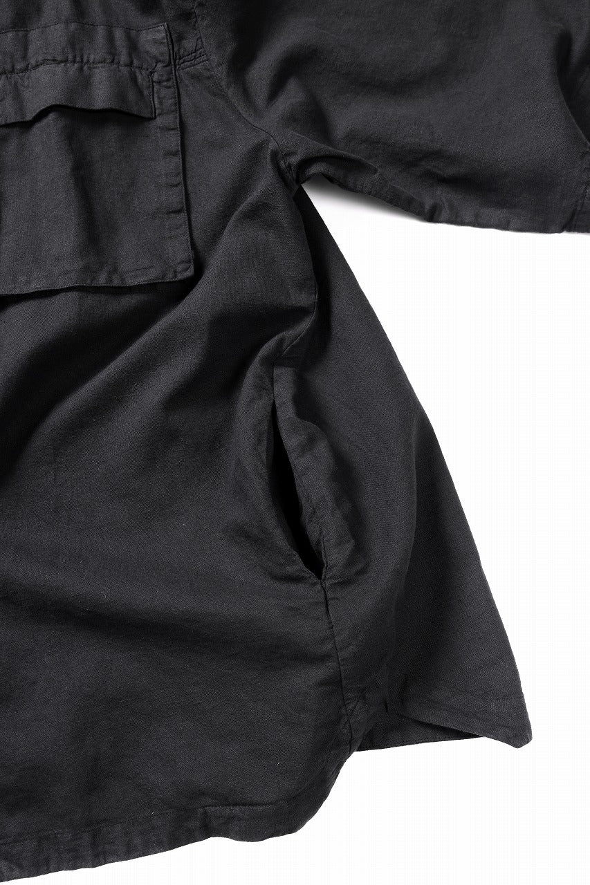 thom/krom HALF SLEEVE SHIRT / WASHED LINEN-COTTON (BLACK)