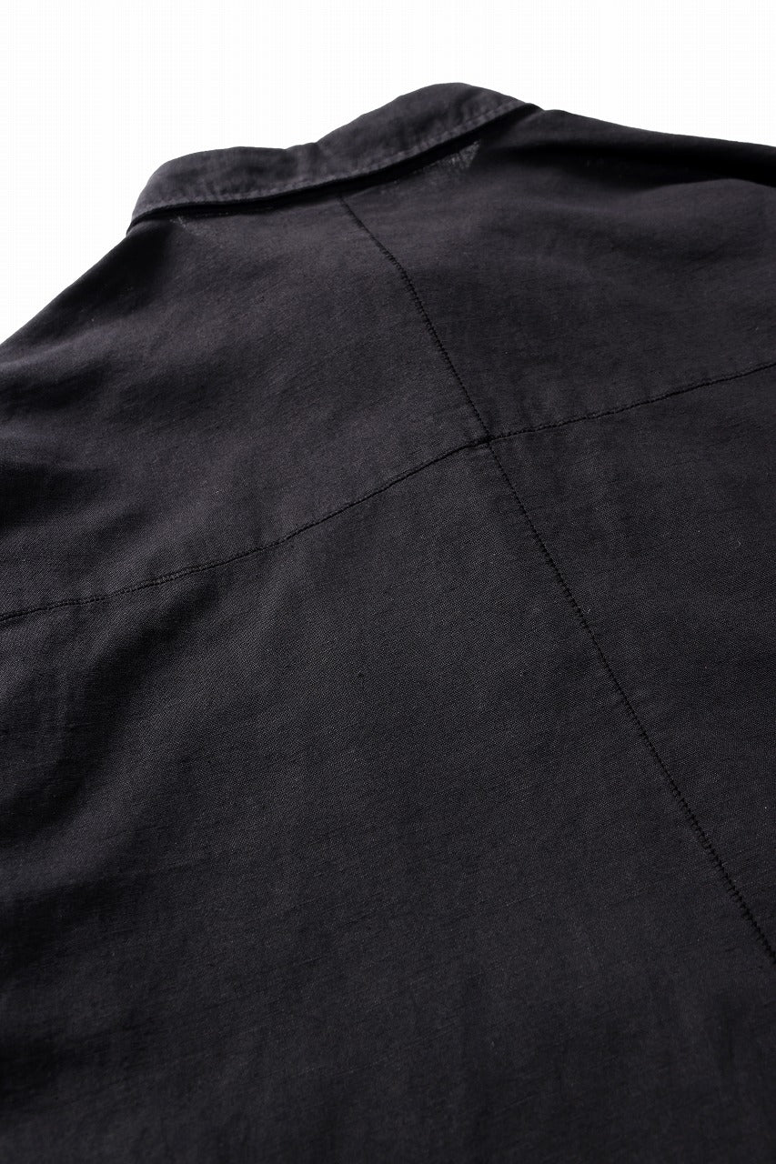 thom/krom HALF SLEEVE SHIRT / WASHED LINEN-COTTON (BLACK)