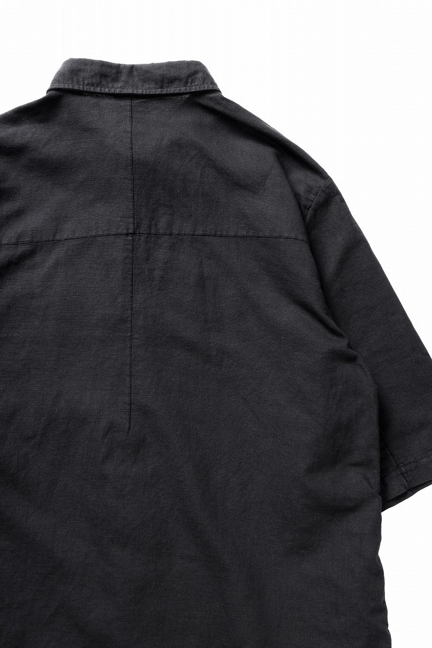 thom/krom HALF SLEEVE SHIRT / WASHED LINEN-COTTON (BLACK)