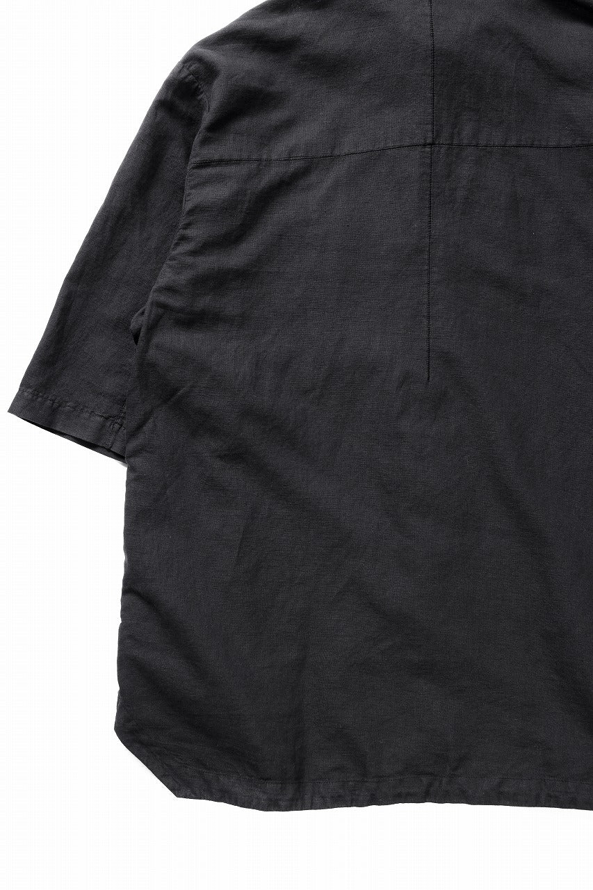 thom/krom HALF SLEEVE SHIRT / WASHED LINEN-COTTON (BLACK)