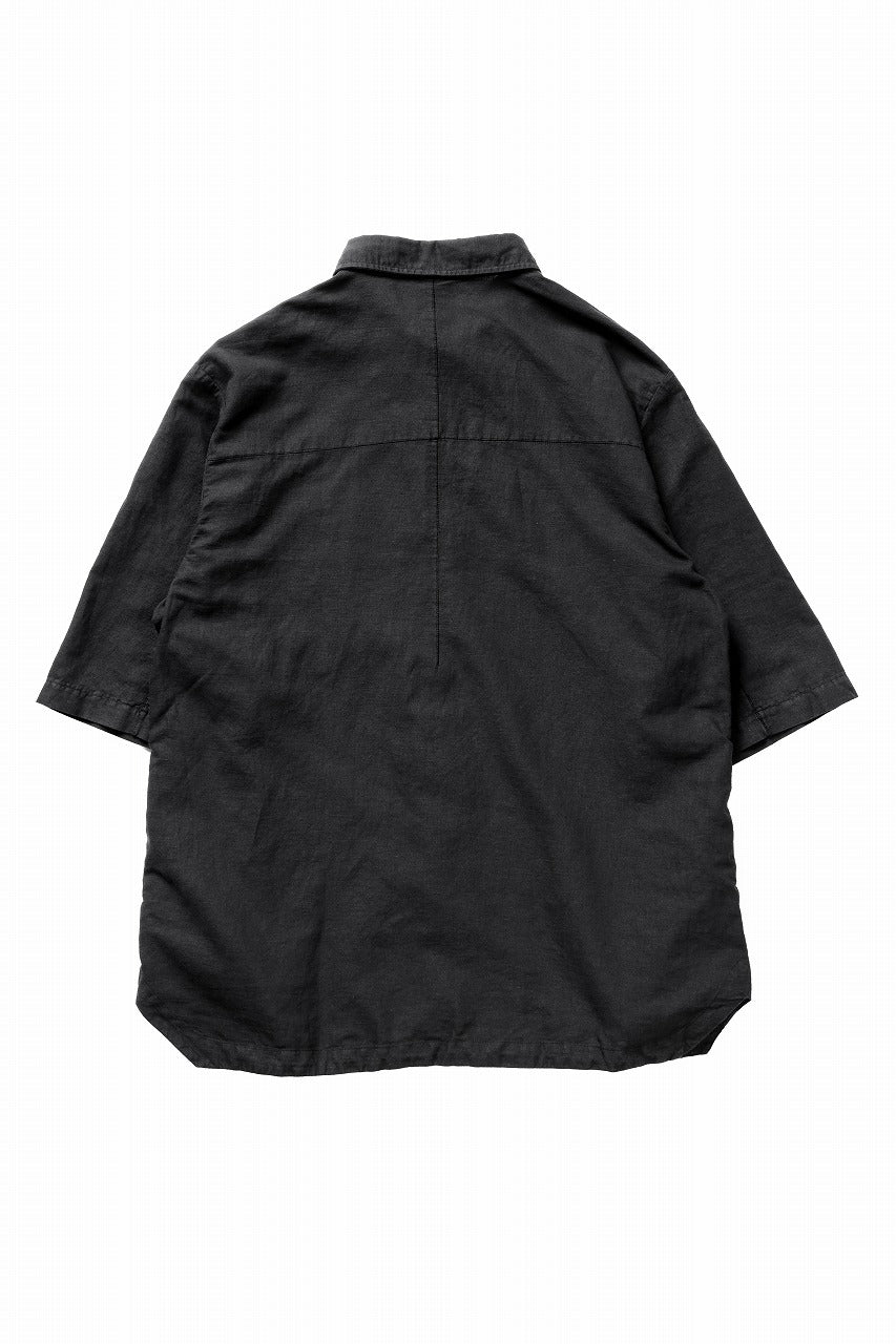 thom/krom HALF SLEEVE SHIRT / WASHED LINEN-COTTON (BLACK)