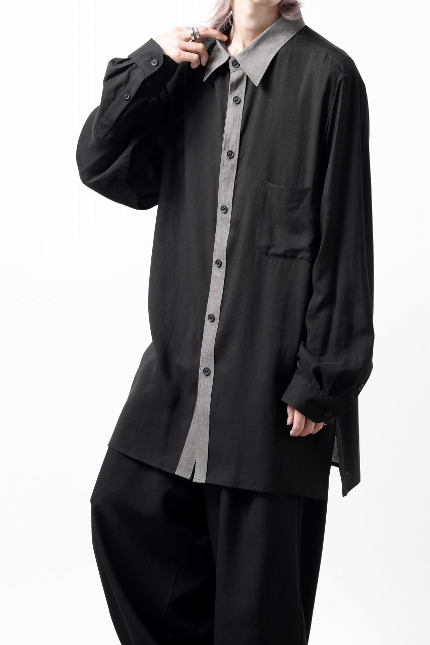 Y's for men SWITCHING PARTS BLOUSE / CELLULOSE & LINEN (BLACK)
