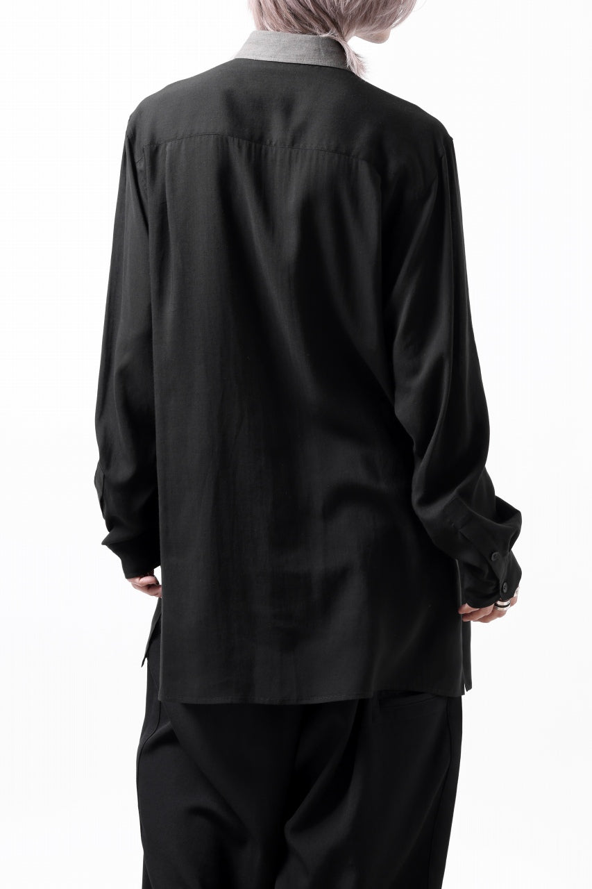 Y's for men SWITCHING COLLAR-PLACKET SHIRT / CELLULOSE LINEN (BLACK)