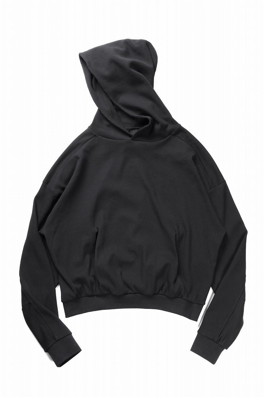 thom/krom OVERSIZED CROPPED HOODIE / STRUCTED SOFT JERSEY (BLACK)