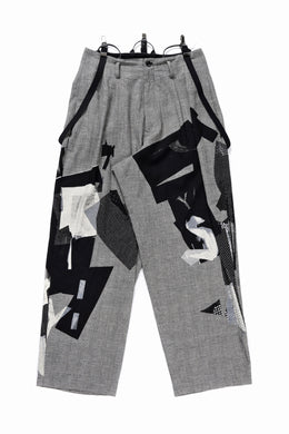 Y's SUSPENDER PANTS / COLLAGE HOUNDTOOTH (GREY)