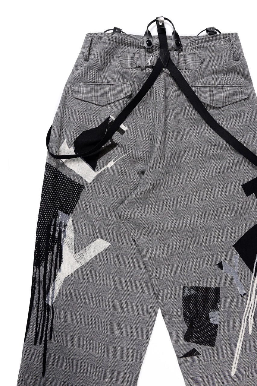 Y's SUSPENDER PANTS / COLLAGE HOUNDTOOTH (GREY)