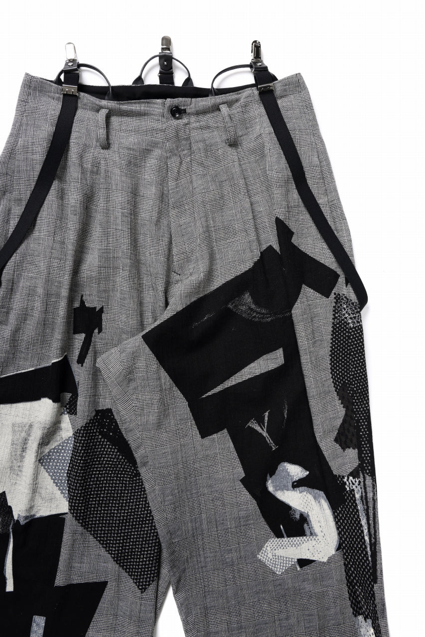 Y's SUSPENDER PANTS / COLLAGE HOUNDTOOTH (GREY)