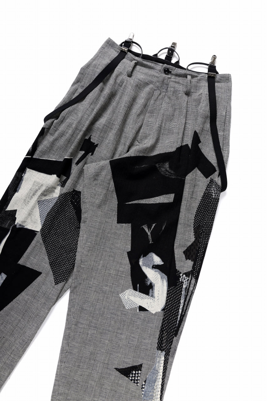 Y's SUSPENDER PANTS / COLLAGE HOUNDTOOTH (GREY)