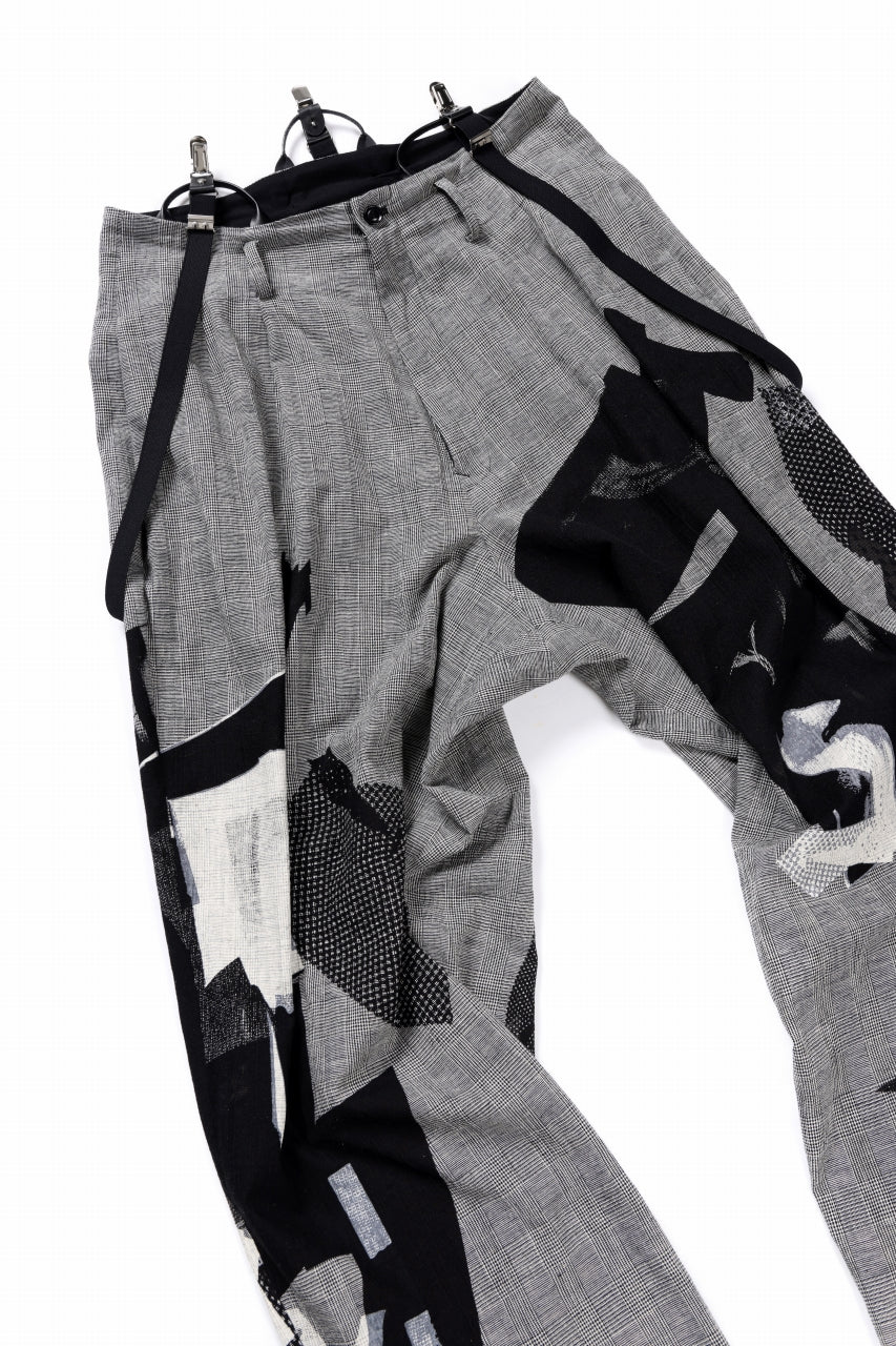 Y's SUSPENDER PANTS / COLLAGE HOUNDTOOTH (GREY)