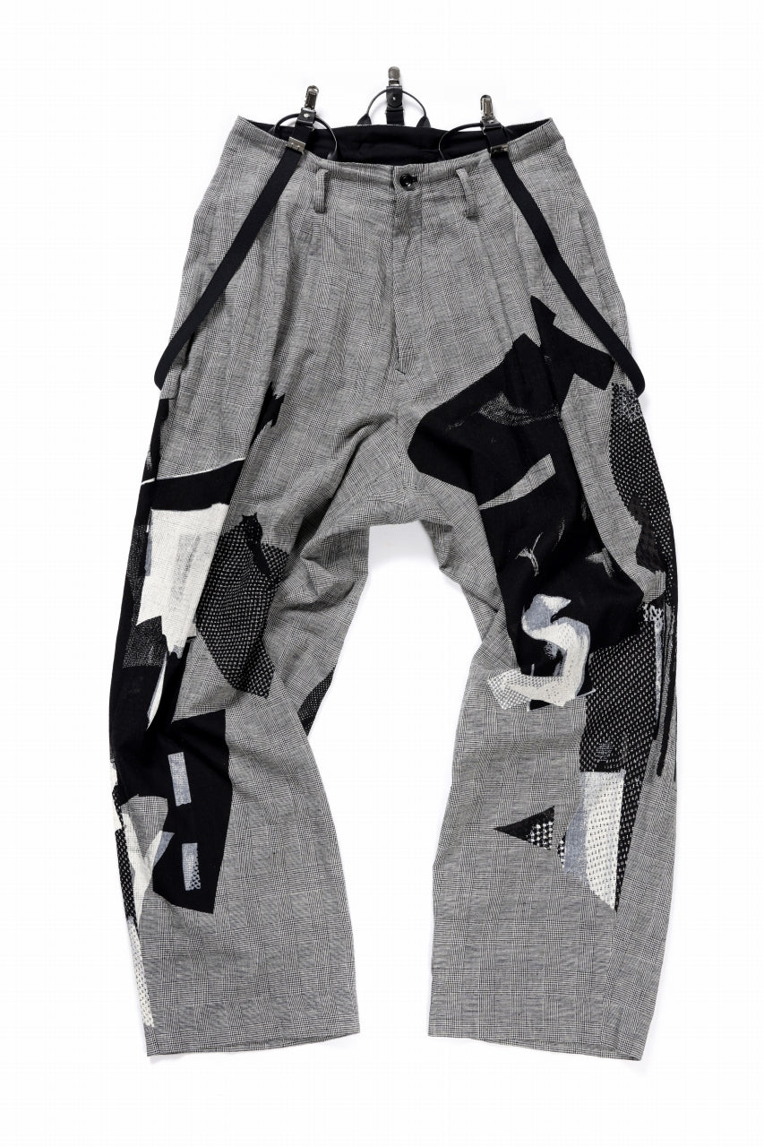 Y's SUSPENDER PANTS / COLLAGE HOUNDTOOTH (GREY)