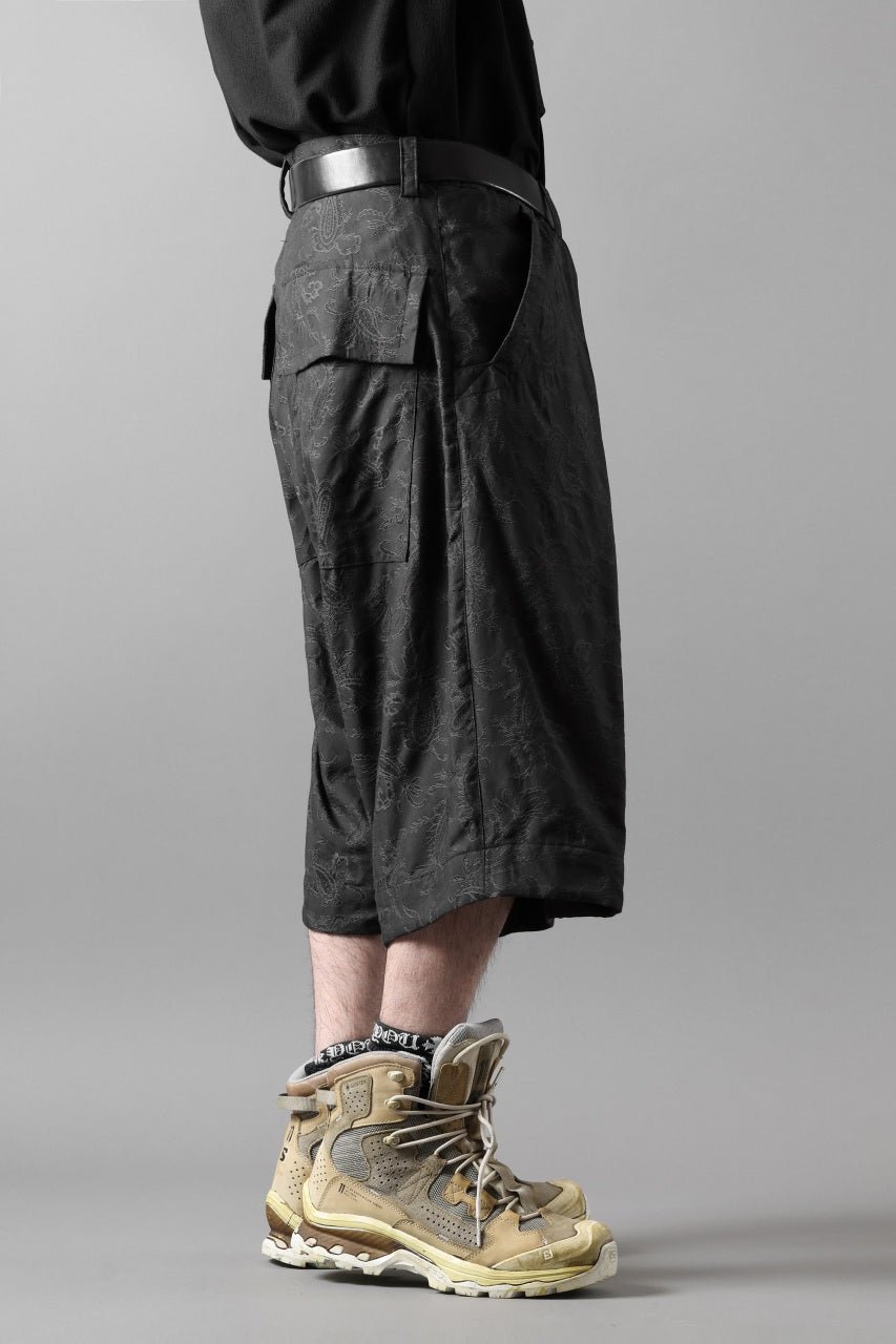 A.F ARTEFACT ZIP FOLDING TUCK SHORTS / PAISLEY JACQUARD (BLACK)