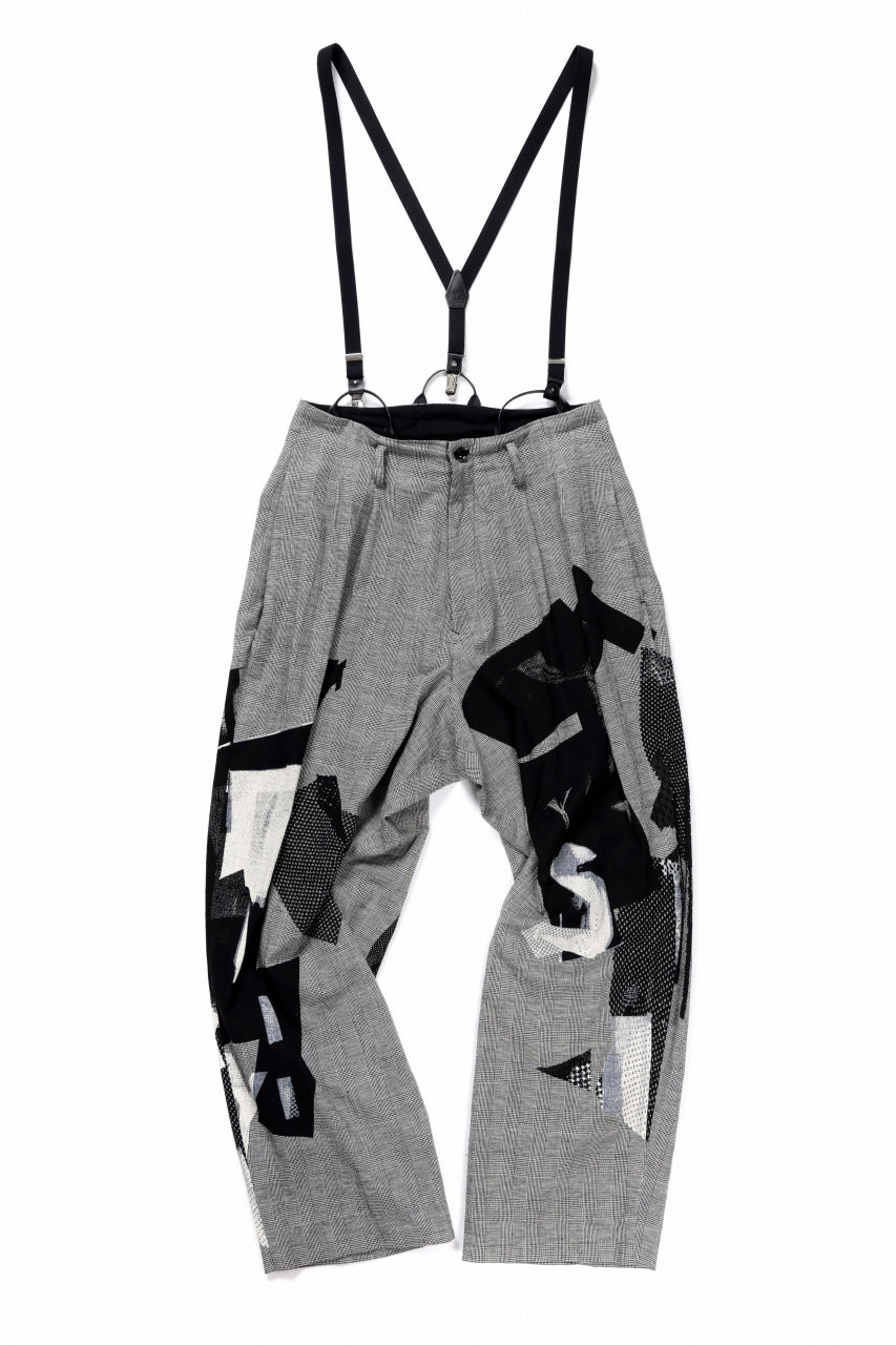 Y's SUSPENDER PANTS / COLLAGE HOUNDTOOTH (GREY)