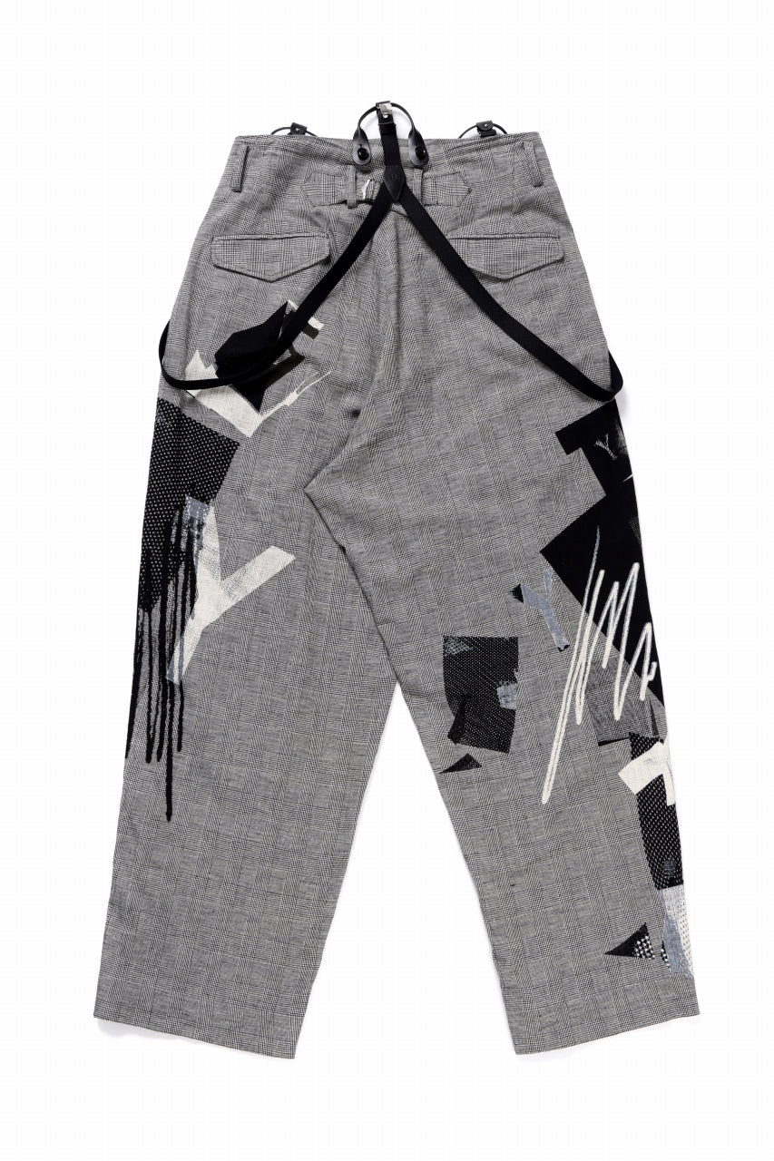 Y's SUSPENDER PANTS / COLLAGE HOUNDTOOTH (GREY)