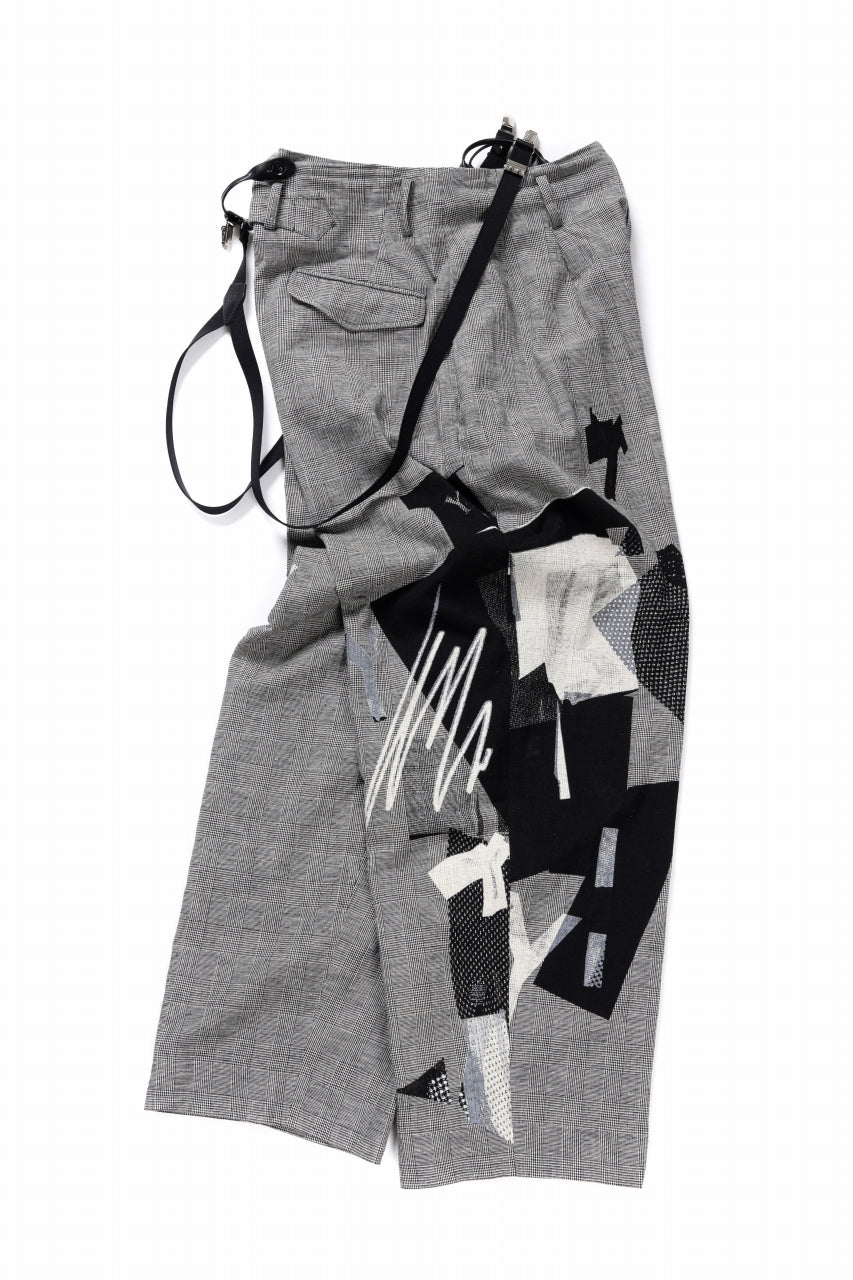 Y's SUSPENDER PANTS / COLLAGE HOUNDTOOTH (GREY)