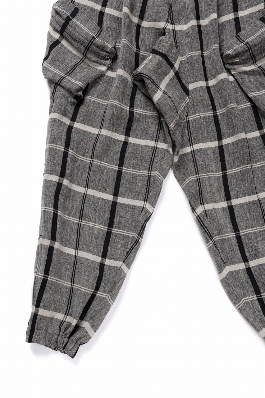 Y's ZIP POCKET TAPERED PANTS / LINEN PLAID (GREY)