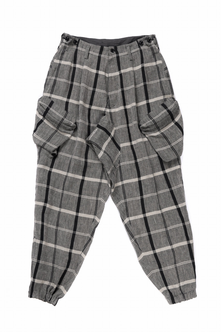 Load image into Gallery viewer, Y&#39;s ZIP POCKET TAPERED PANTS / LINEN PLAID (GREY)