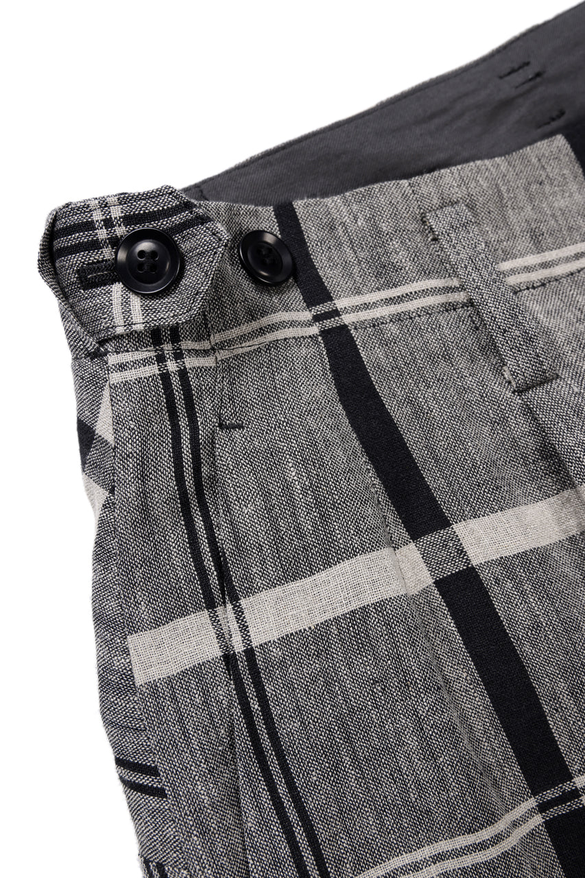 Y's ZIP POCKET TAPERED PANTS / LINEN PLAID (GREY)