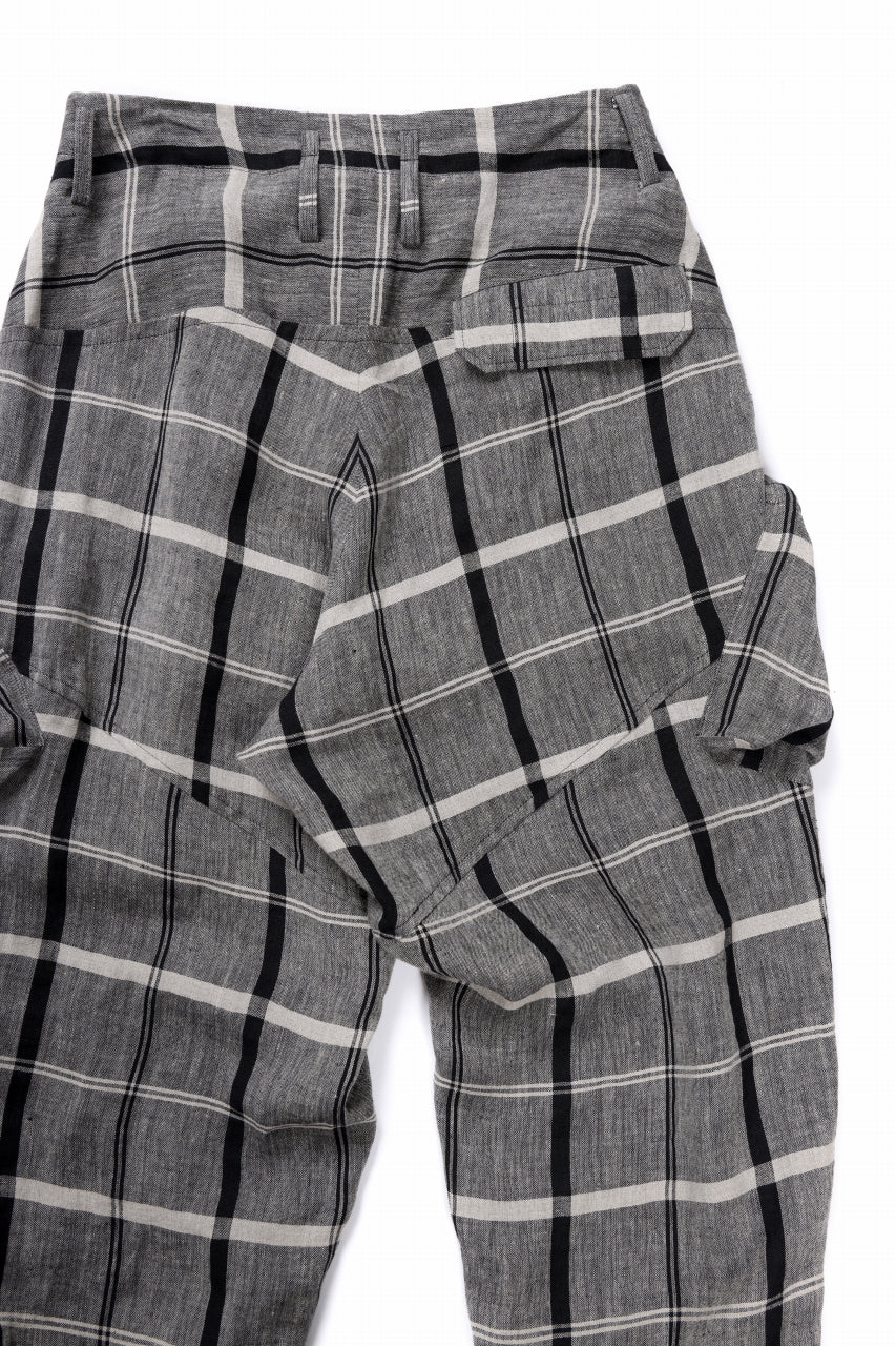 Y's ZIP POCKET TAPERED PANTS / LINEN PLAID (GREY)