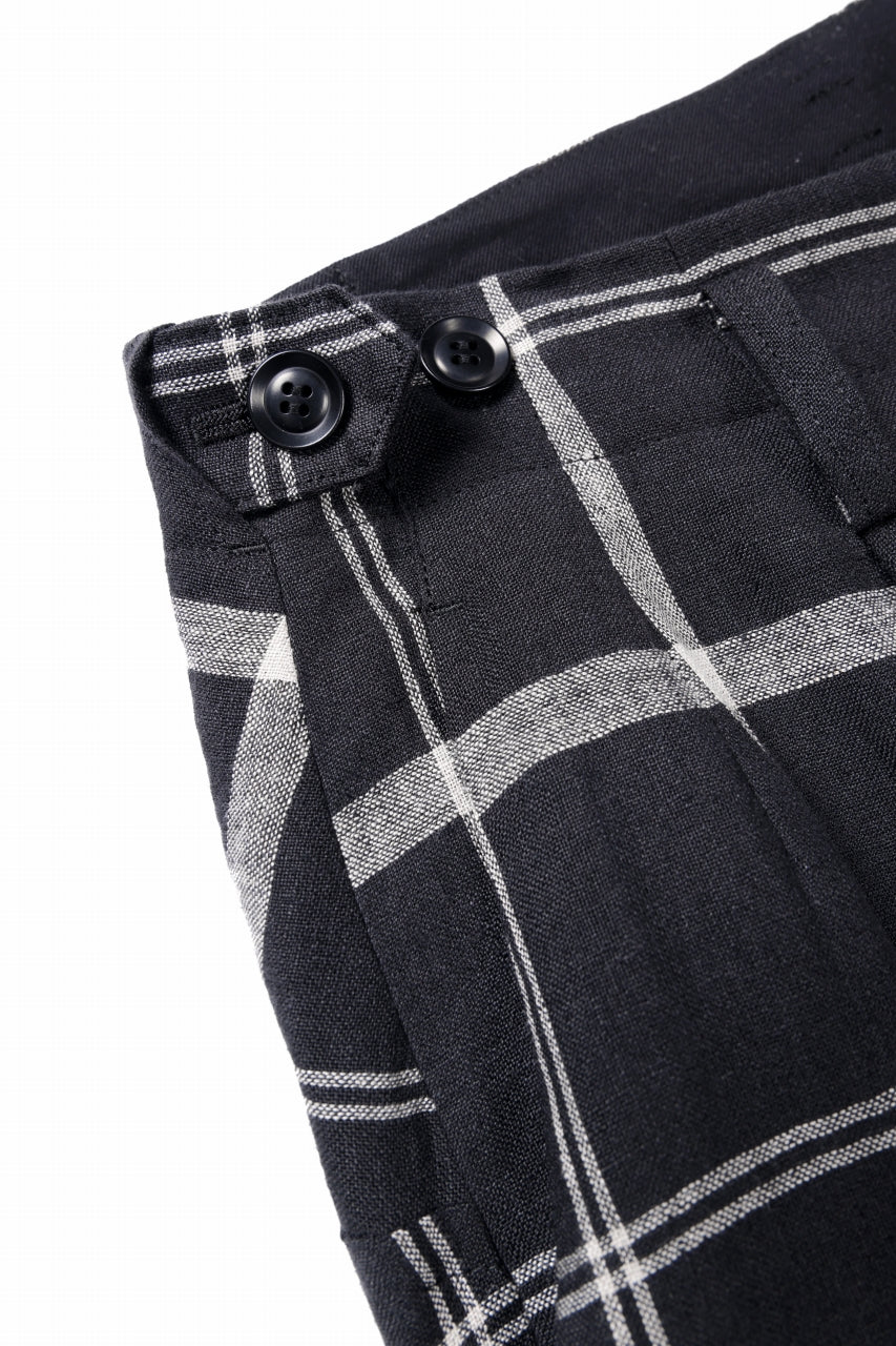 Y's ZIP POCKET TAPERED PANTS / LINEN PLAID (BLACK)