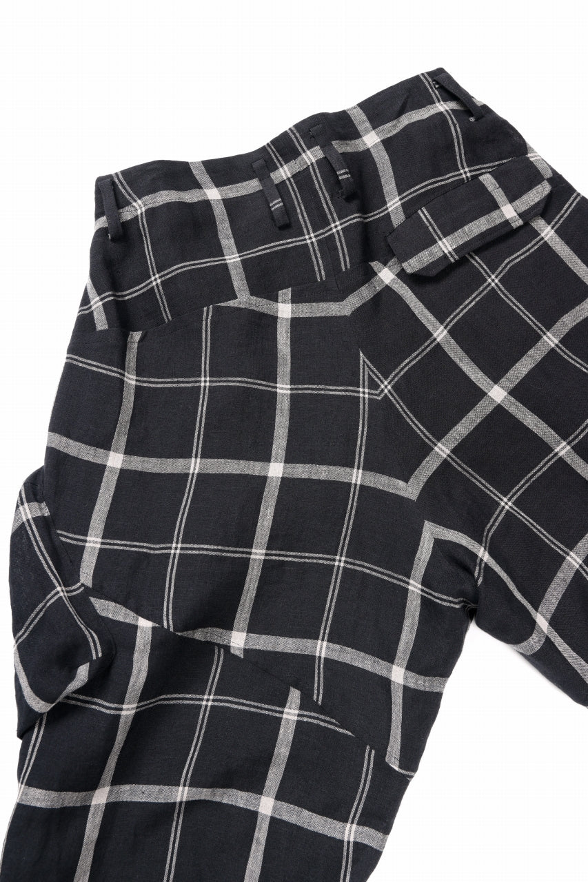 Y's ZIP POCKET TAPERED PANTS / LINEN PLAID (BLACK)