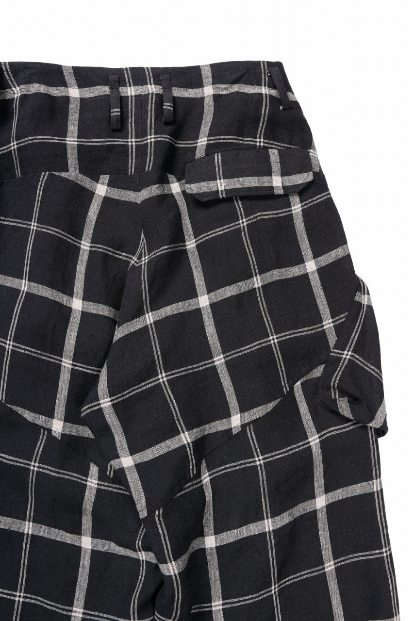 Y's ZIP POCKET TAPERED PANTS / LINEN PLAID (BLACK)