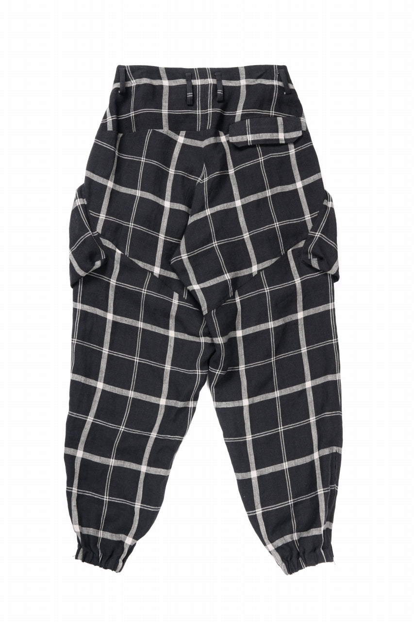 Y's ZIP POCKET TAPERED PANTS / LINEN PLAID (BLACK)