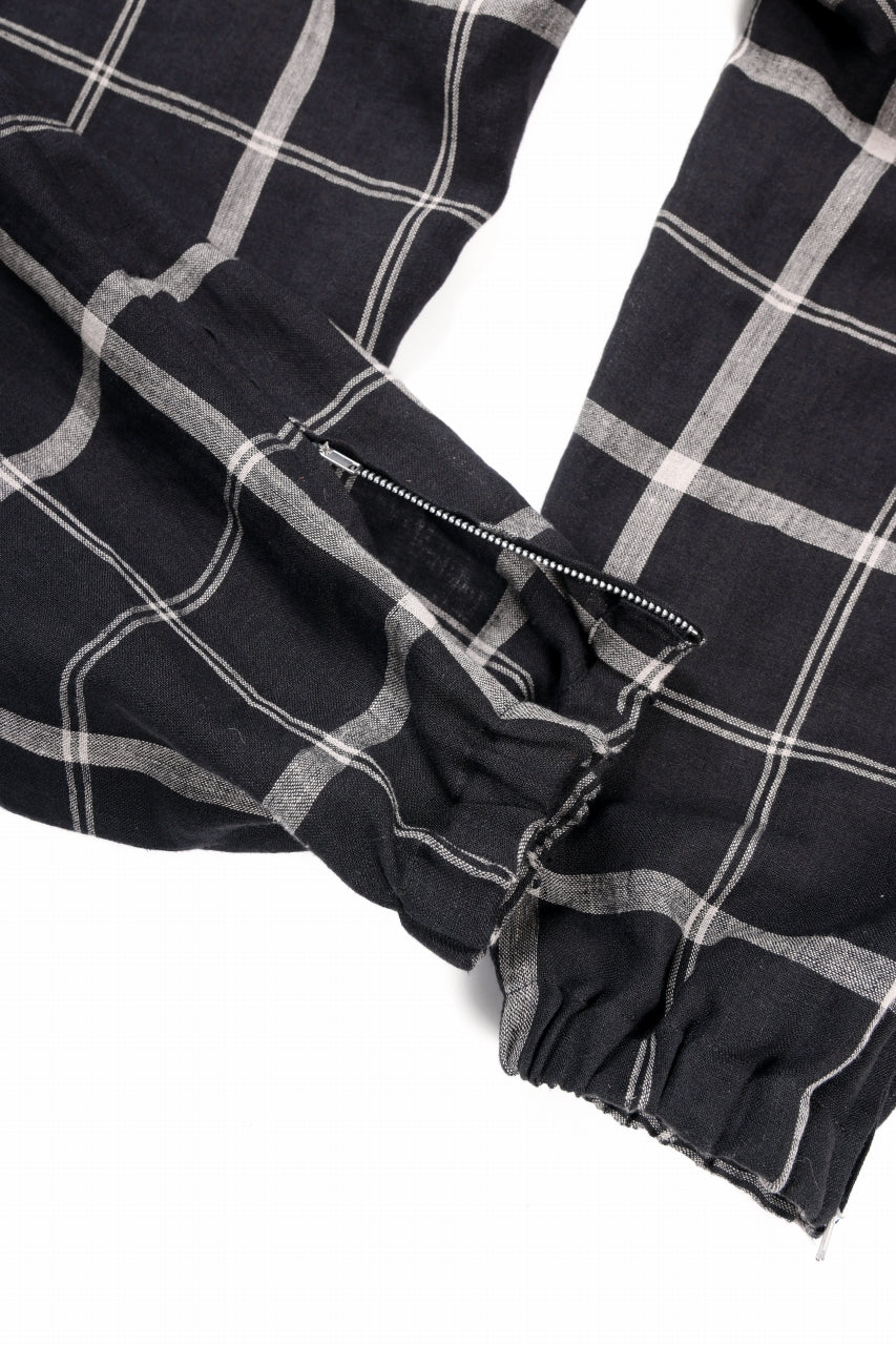 Y's ZIP POCKET TAPERED PANTS / LINEN PLAID (BLACK)